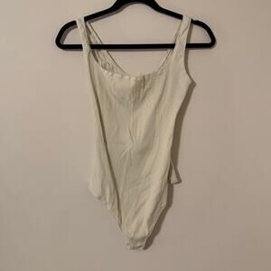 Skims White Ribbed Knit Cotton Tank Bodysuit Size Large